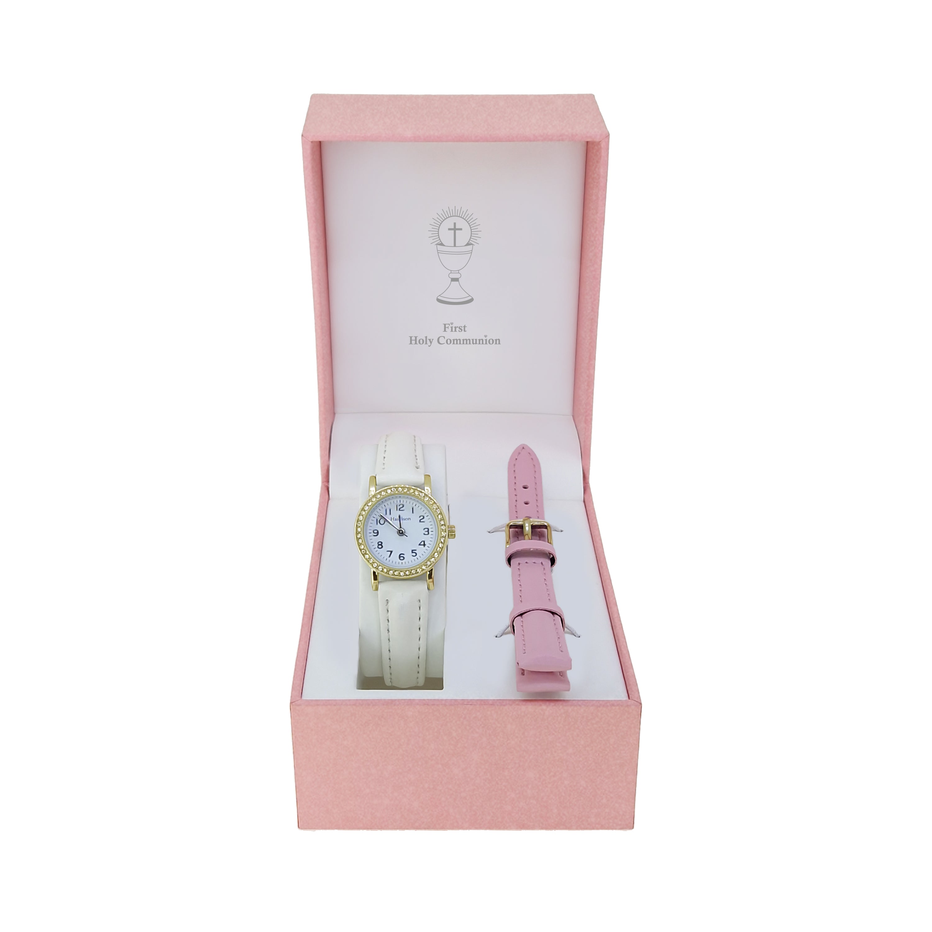 Personalised Communion Gold Watch & Interchangeable Pink Strap - gift set for girls Ireland